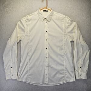 Versace Button Down Dress Shirt Mens 45 XL White Cotton Blend Made in Italy